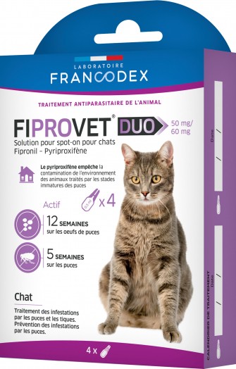 FRANCODEX - Fiprovet Duo 50 mg/60 mg - 4 pipettes de 0,50 ml pour chats