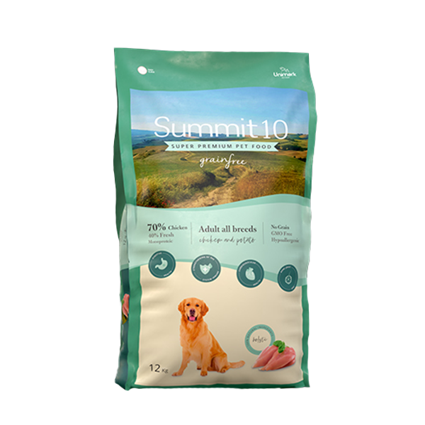 PALETTE DE 39 SACS DE 12 KG CROQUETTES SUMMIT 10 ADULTES SANS CÉRÉALES POULET POUR CHIENS 26/16