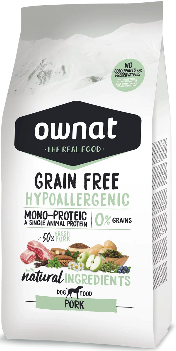 OWNAT GRAIN FREE HYPOALLERGENIC - CROQUETTES CHIENS ADULTES - Porc OWNAT