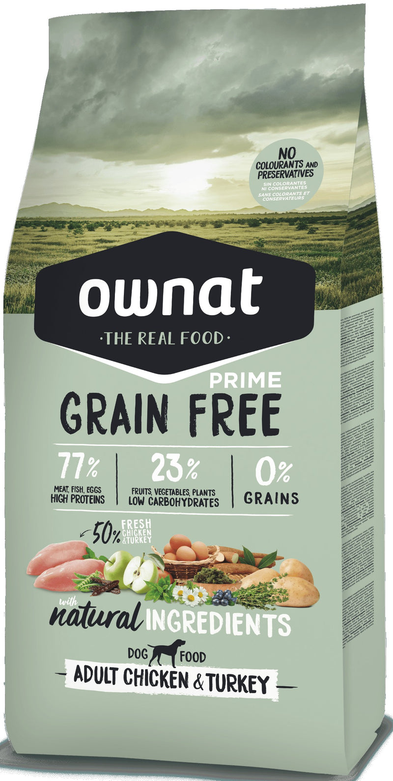 OWNAT PRIME GRAIN FREE - CROQUETTES CHIENS ADULTES - Poulet & Dinde frais OWNAT