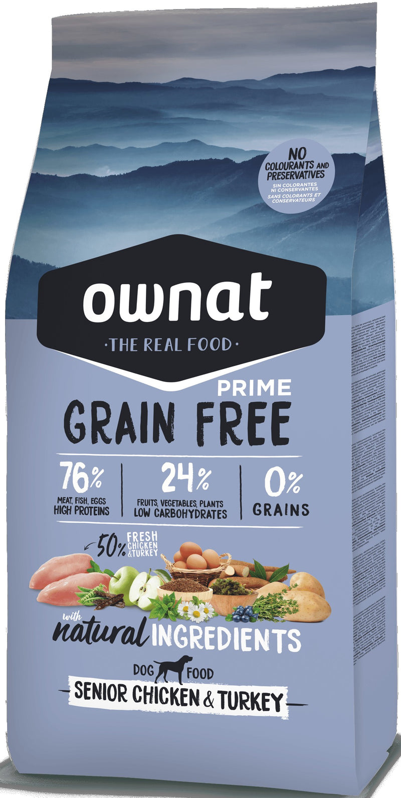 OWNAT PRIME GRAIN FREE - CROQUETTES CHIENS ADULTES SENIOR - Poulet & Dinde frais OWNAT