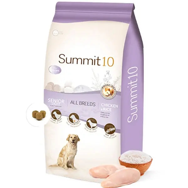 SUMMIT 10 LIFE STAGES - CROQUETTES CHIENS ADULTES SENIOR/LIGHT - Poulet & Riz - 15 KG SUMMIT 10