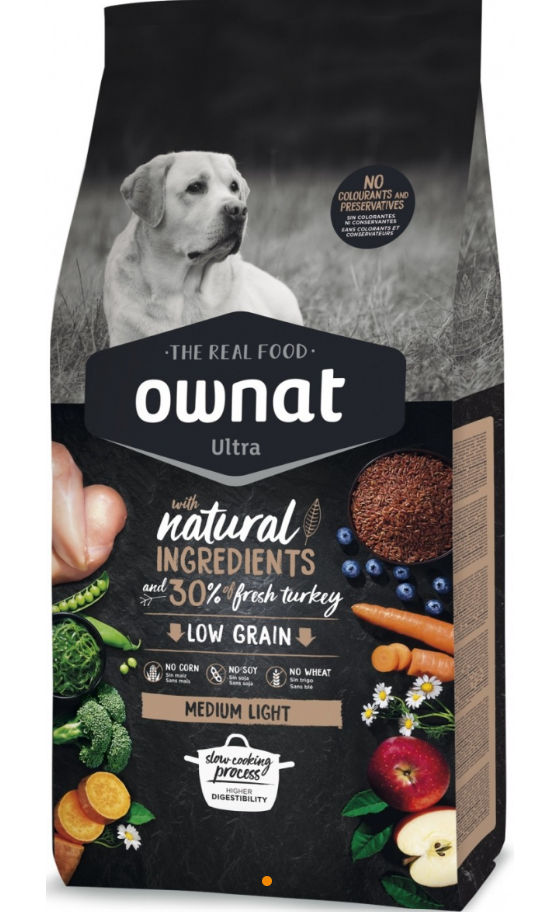 OWNAT ULTRA - CROQUETTES CHIENS ADULTES LIGHT MEDIUM - Poulet & Dinde frais