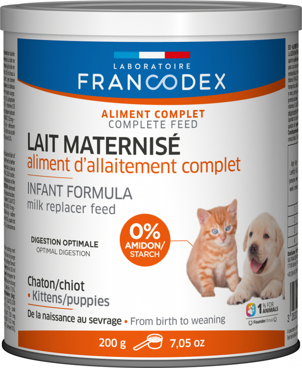 FRANCODEX -  Lait maternisé pour chatons, chiots et lapereaux - Pot de 200 g
